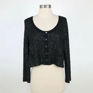Donna Karan Collection Cashmere Cropped Cardigan L Large Black Sequins Cocktail - Picture 1 of 12