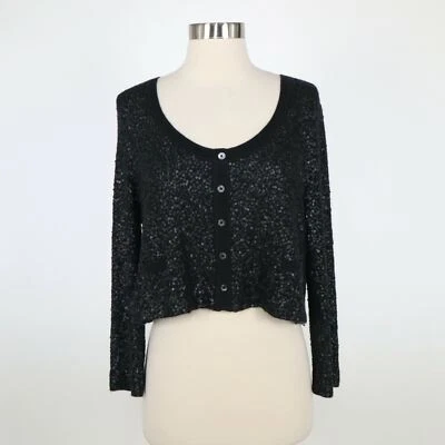 Cárdigan Recortado de Cachemira Colección Donna Karan L Grande Negro Lentejuelas Cóctel Foto 1 de 4