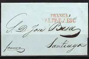 Chile 1852 matasellos prefilatélicos FRANCA VALPARAÍSO a Santiago sobre cubierta plegada - Imagen 1 de 1