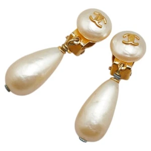 CHANEL COCO Mark Pearl Earring Women 【Used】 - Picture 1 of 7