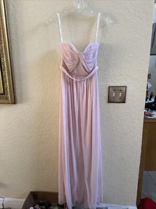 David's Bridal Bridesmaids Dress Pink 4 Sweetheart Neck Mystic Mesh Maxi - Picture 1 of 6