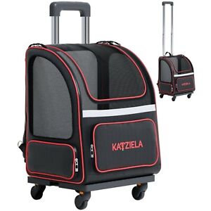 USED Katziela® Hybrid Adventurer Pet Backpack with Removable Wheels (Black/Red)