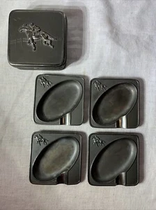 Vintage Pewter Ashtray Set With Horse And Rider - Picture 1 of 12