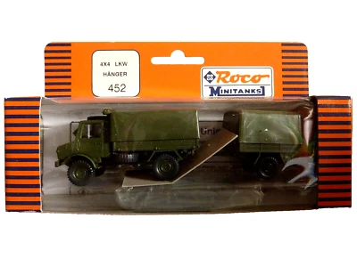 ROCO MINITANKS H0 452 MB UNIMOG U 1300 L 4x4 BR 435 PRITSCHE & HÄNGER BUNDESWEHR - Bild 1 von 4