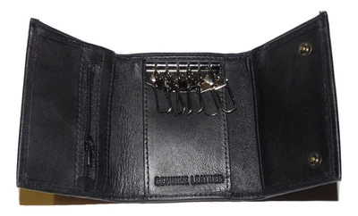 Black Leather Key Holder / Key Case Wallet Soft Nappa Leather 6 hooks 1182 - Image 1 of 4