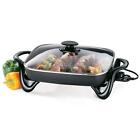 16" Electric Skillet Nonstick Frying Fry Pan Buffet Server W/ Glass Cover Black
