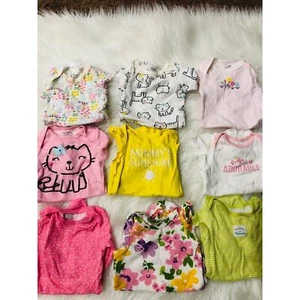 Baby Bodysuit 9 Pieces Assorted Pink White Yellow Floral 0-3 Months - Picture 1 of 7