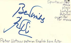 Tarjeta indexada firmada autografiada por actor nacido en inglés veterano Peter Ustinov certificado de autenticidad JSA - Imagen 1 de 2