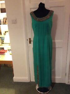 1960's Couture Shift Style Evening Gown (Emerald Green with Glass Crystals)