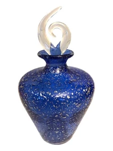 Studio Art Glass Perfume Bottle Cobalt Blue With Silver Flecks Iridescent Large - Picture 1 of 10