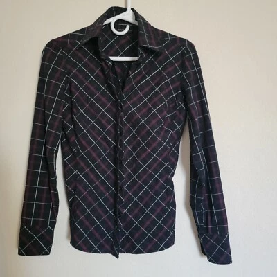 New York & Company Women's Button Up Long Sleeve Dress Shirt Plaid Black Size XS - Image 1 of 4