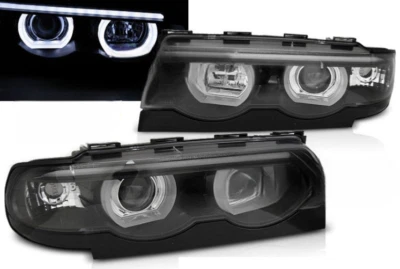Paire de feux phares BMW serie 7 E38 94-01 angel eyes Led noir - Photo 1/4