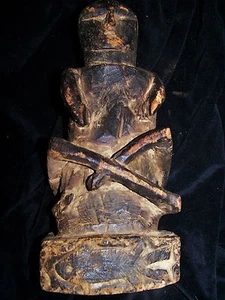 orig $299-NEPAL/TIBET SHAMAN FIGURE, fish on base  EARLY 1900S 12" - Picture 1 of 2