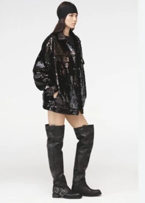 ZARA BNWT 2023. BLACK SEQUINNED STEVEN MEISEL JACKET POCKETS. 5344/952 - Image 1 of 4