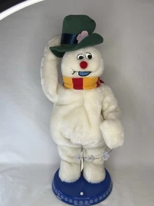 Vintage Gemmy Spinning Snowflake Frosty The Snowman Green Hat FULLY WORKS Tested - Picture 1 of 5