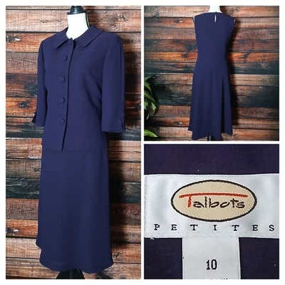 Traje de Vestido Talbots Talla 10 Pequeño Dos Piezas Púrpura Funda y Blazer Forrado Cremallera  Foto 1 de 4