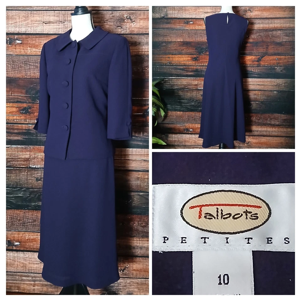 Traje de Vestido Talbots Talla 10 Pequeño Dos Piezas Púrpura Funda y Blazer Forrado Cremallera  Foto 1 de 4