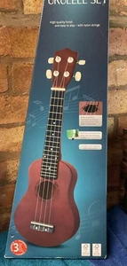 Sheffield Ukulele Set Dark Wood 17 Fret Pick Instructions Nylon Strings Beginner - Picture 1 of 3
