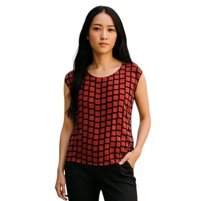 Blusa blusa esplêndida vermelha manga curta gola joia botão costas tamanho XS rayon - Imagem 1 de 4