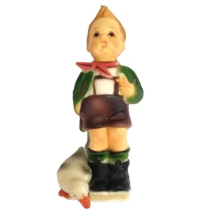 Christmas Ornament or Christmas Village Figure Boy in Lederhosen w Duck Plastic - Picture 1 of 7