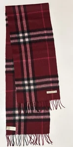 Burberry Scarf 100%Cashmere, Maroon Colour Check Pattern Made In Scotland - Picture 1 of 7