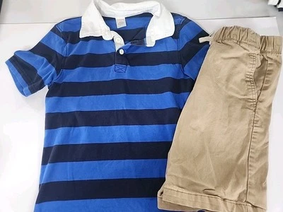Conjunto de traje de verano Gymboree para niños talla 10 camisa de rugby con cuello pantalones cortos caqui  Foto 1 de 4