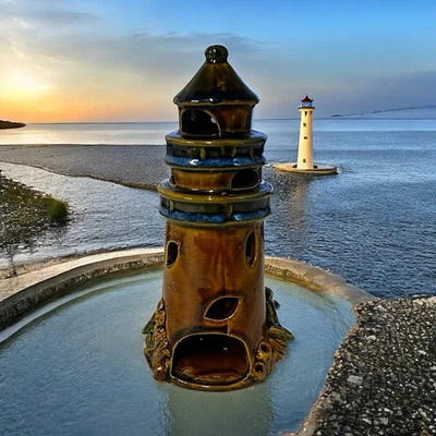 Suporte de vela para farol golfinho chá esmalte cerâmica marrom azul - Imagem 1 de 4