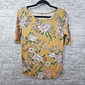 LOFT Outlet Womans XS Half Sleeve Yellow Floral Tee Shirt Top Ann Taylor - Picture 1 of 5