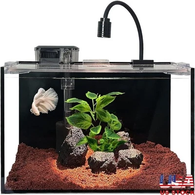 3 Gallon Beginner Aquarium Kit W/ Filter LED Light Substrate Volcanic Rocks Fish - Image 1 of 4