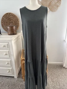 J. Jill Dress Maxi Long Tank Top Dark Green Dropped Waist Cotton Modal XL Petite - Picture 1 of 9