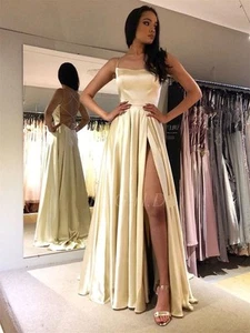 Damen Kleid V-Ausschnitt Brautjungfernkleider Abendkleid Abschlussball Schlitz S - Bild 1 von 2