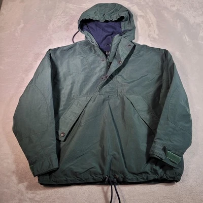 Vintage GAP Jacket Mens Medium Green Anorak Pullover Hooded Fleece Lined 90s - Image 1 of 4
