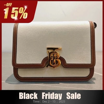 Bolso de Hombro Burberry Marrón/Blanco Cuero/Lona Mini Metal Logo TB Foto 1 de 4