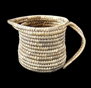 Vintage Hand Crafted Coiled Pitcher Shaped Basket w Twisted Handle Cottage Core - Picture 1 of 9
