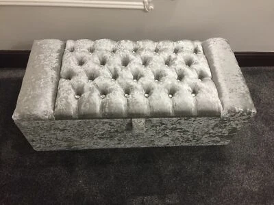Chesterfield Large Crushed Velvet Fabric Diamonds Ottoman /Storage Blanket Box  - Image 1 of 4