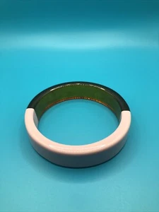 Powder Pink & Amber Colored Plastic 1” Wide Bangle Bracelet - Picture 1 of 7