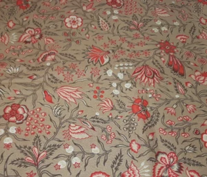 "Maison Rouge" Connecting Threads Cotton Fabric Pink/Orange on Tan 1/2 Yard - Picture 1 of 4