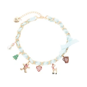 Collana con ciondolo natalizio Betsy Johnson Jingle Bell Bling tono oro nuova con etichette - Foto 1 di 2