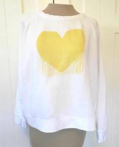 KERRI ROSENTHAL White with Yellow Drenched in Love Heart Sweatshirt - XL - Picture 1 of 7