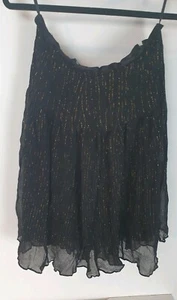 Espirit Black Gold Stripe Silk Sparkly Layered Skirt Sz 8 - Picture 1 of 5