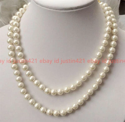 Bonito collar de cuentas redondas de perlas concha del mar del sur blanco de 8 mm 36" AAA Foto 1 de 4