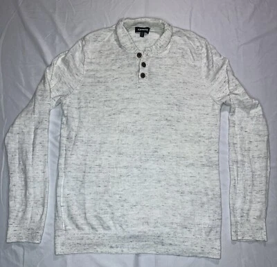 Suéter Pullover Cuello Chal Express Henley Botón Punto Inverso Marfil Crema M Foto 1 de 4