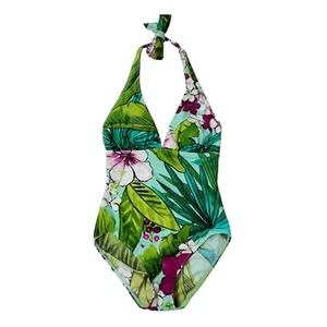 Tommy Bahama One Piece Swimsuit Womens Size 4 Green Floral Halter Tropical - Picture 1 of 7