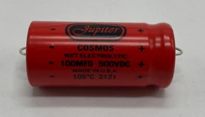 Jupiter Cosmos Wet Electrolytic capacitor CA-F-500-107 axial lead 100mfd/500VDC - Picture 1 of 2