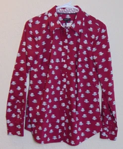 Talbots Tea Time Long Sleeve Blouse Shirt S Red Teacup Print 100% Cotton NWT - Picture 1 of 5