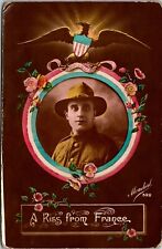 Postcard A Kiss From France Private Thomas H. Hartz Doughboy US Army ~1918 M58