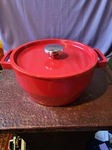 Vintage Red Pyrex Cast Iron Dutch Oven Enamelled Casserole Pot with Lid - Picture 1 of 12