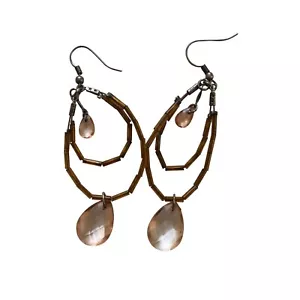 Pierced Earrings Tear drop Amber Chandelier Crystal - Picture 1 of 4