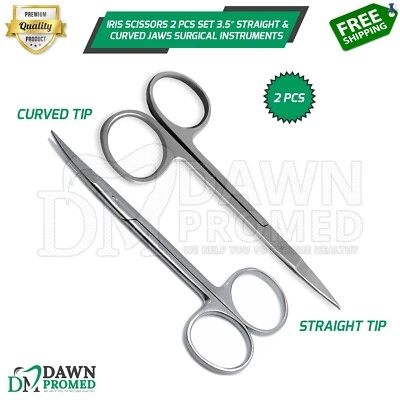 Iris Scissors 2 Pcs Set 3.5” Straight & Curved Jaws Surgical Instruments - Image 1 of 4