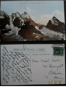 1913 Canada Postcard " Mts Hungabee & Biddle" ties 1c stamp cancelled Laggan - Picture 1 of 3